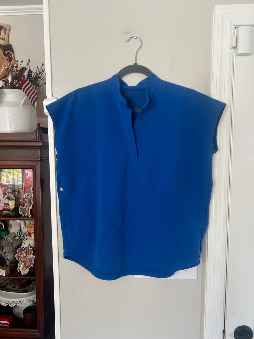 FIGS Royal Blue Rafaela Oversized Scrub Top Mandarin Collar XS